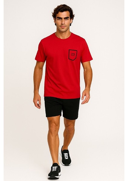 Bisiklet Yaka Gögüs Baskı Detaylı Dar Kalıp %100 Pamuklu Esnek Süprem T-Shirt