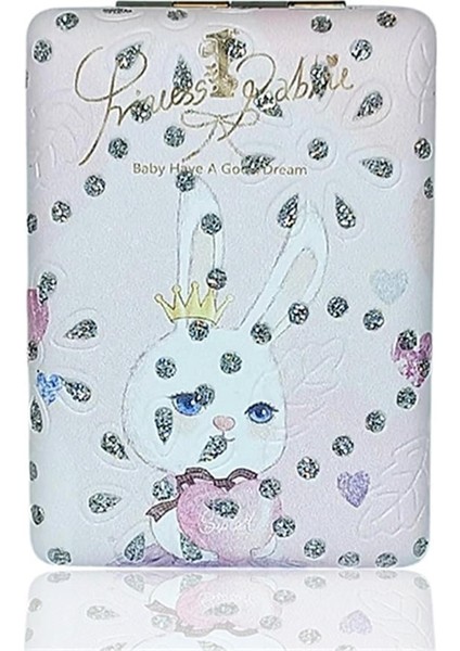 Dikdörtgen Yuvarlak Makyaj Aynası Sevmli Tavşan Pembe