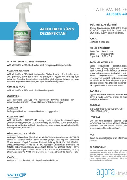 Alesdes 40 Alkol Bazlı Yüzey Dezenfektanı 500 ml fiyatları