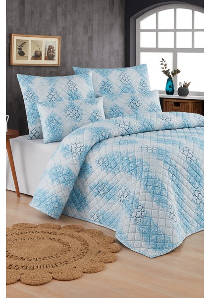 Mykonos Çift Kişilik Kapitone Dolgulu Pike 4 Mevsim Mavi Baklava Dsn |yastık Kılıfı Hediye| 200X230CM