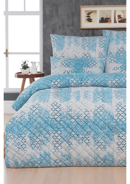 Mykonos Çift Kişilik Kapitone Dolgulu Pike 4 Mevsim Mavi Baklava Dsn |yastık Kılıfı Hediye| 200X230CM fiyatları