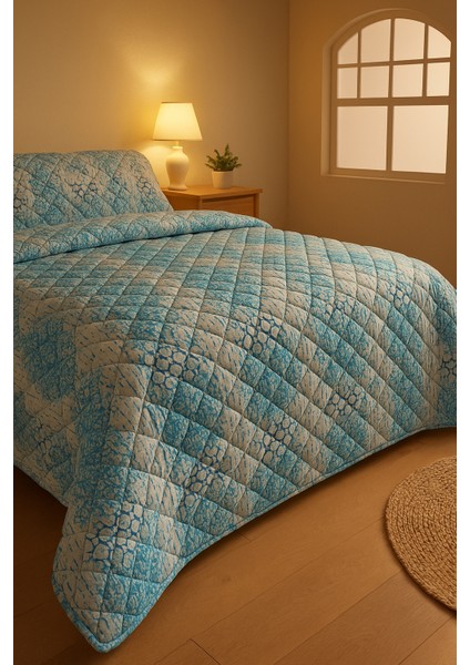 Mykonos Çift Kişilik Kapitone Dolgulu Pike 4 Mevsim Mavi Baklava Dsn |yastık Kılıfı Hediye| 200X230CM indirimleri