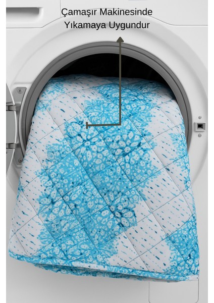 Mykonos Çift Kişilik Kapitone Dolgulu Pike 4 Mevsim Mavi Baklava Dsn |yastık Kılıfı Hediye| 200X230CM