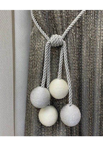 4 Top Tavan Korniş Bağlantılı Braçol Perde Aksesuarı - Gri-Krem