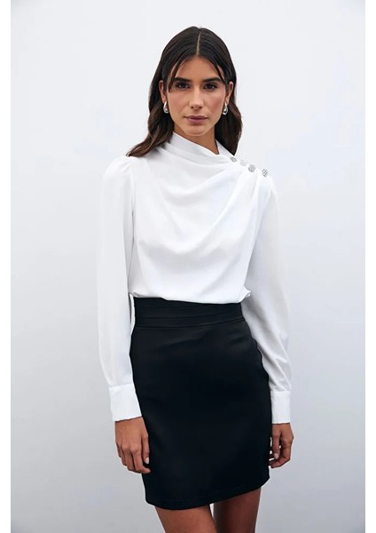 Düğmeleri Taş Detaylı Bluz - Siyah modelleri