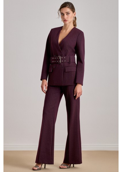 Ofis Tarzı Bordo Örme Ceket