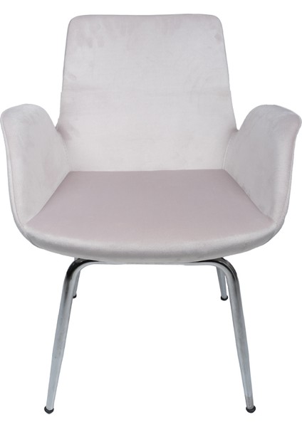 Krom Metal Sabit Ayaklı | Mutfak ve Salon Uyumlu, Ofis, Çocuk Odası Çalışma Sandalyesi Baby Face Maki Kollu