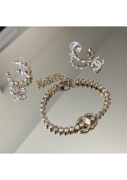 Zirkon Taşlı Gold Çelik Set