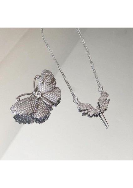 Mikail Meleği Taşlı Çelik Kolye Broş Set