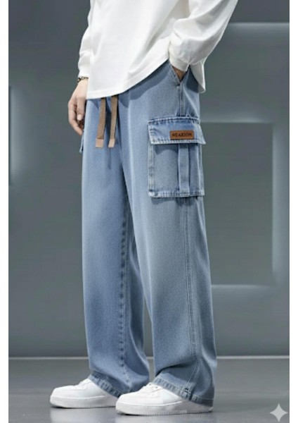 Reax Luiz Beli Lastikli ve Ipli Komando Baggy Fit Kot Kargo Pantolon