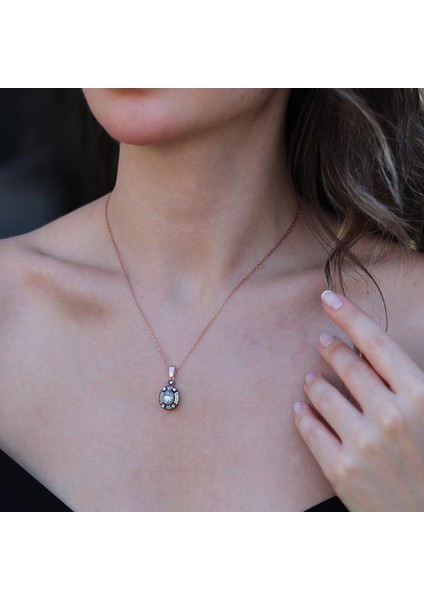 Elips Elmas Montür Rose Gold Gümüş Kolye fiyatları