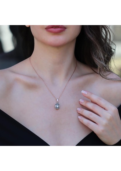 Elips Elmas Montür Rose Gold Gümüş Kolye modelleri