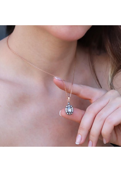 Elips Elmas Montür Rose Gold Gümüş Kolye fırsatları