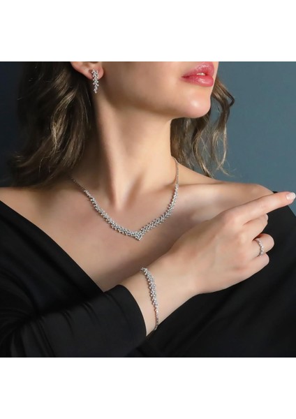 Zirkon Taşlı Pırlanta Modeli 925 Ayar Gümüş Set