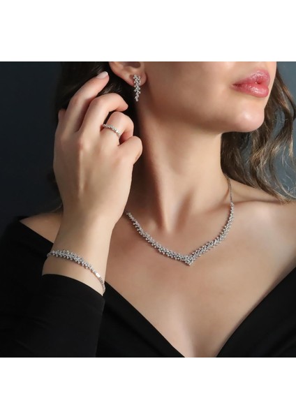 Zirkon Taşlı Pırlanta Modeli 925 Ayar Gümüş Set fiyatları