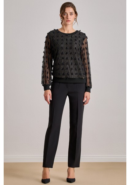 Dökümlü Siyah Dantel Bluz