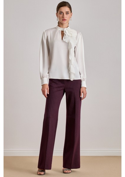 Dökümlü Beyaz Saten Bluz