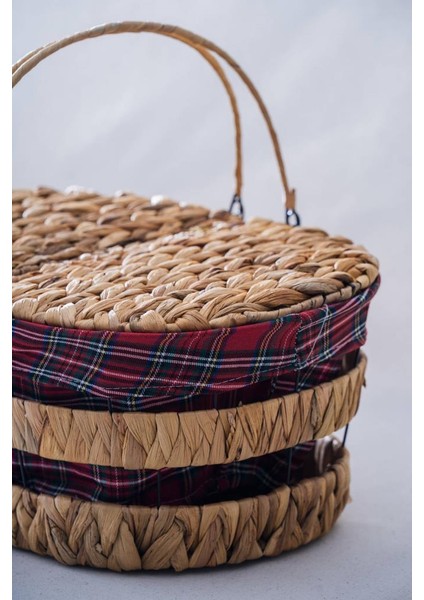 Hasır Ekose Kapaklı Oval Piknik Sepeti 39CM fiyatları