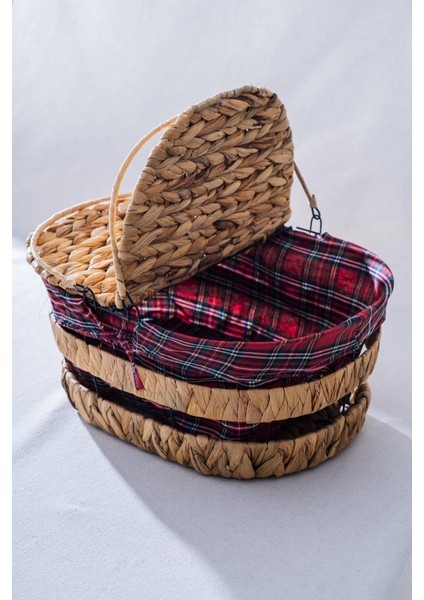 Hasır Ekose Kapaklı Oval Piknik Sepeti 39CM fırsatları
