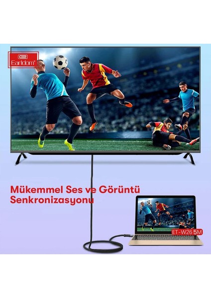 W26 5m 4K Altın Uçlu Hasır HDMI Kablo - Siyah