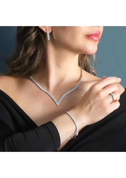 Zirkon Taşlı Su Yolu 925 Ayar Gümüş Set