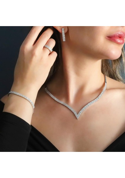 Zirkon Taşlı Su Yolu 925 Ayar Gümüş Set fiyatları