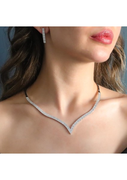 Zirkon Taşlı Su Yolu 925 Ayar Gümüş Set fırsatları