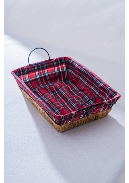 Hasır Ekose Dikdörtgen Ekmek Sepeti 31CM