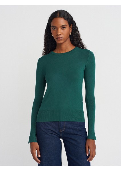 1267 Bisiklet Yaka Kol Ortası Droplu Kazak-K.zümrüt