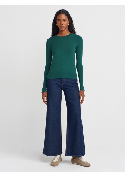 1267 Bisiklet Yaka Kol Ortası Droplu Kazak-K.zümrüt fırsatları