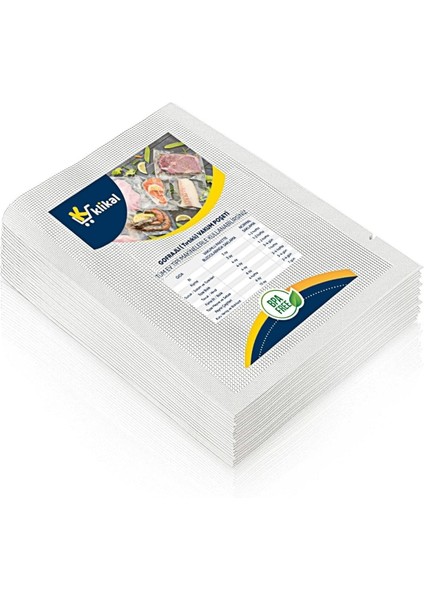 20X26 cm 50 Adet Turuncu Gofrajlı Tırtıklı Çok Katmanlı Vakum Poşeti