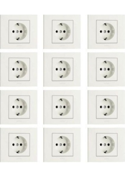 12 Adet Grano Beyaz Topraklı Priz Çerçeve Dahil 12'li Paket / Set