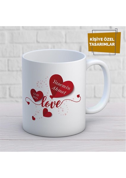 Kişiye Özel Isim Yazılabilir Sevgi Temalı Kupa Bardak