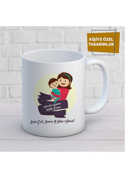 Kişiye Özel Isim Yazılabilir Anneler Günün Kutlu Olsun Seni Çok Seven Oğlun Kupa Bardak