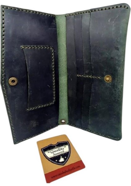 El Yapımı Telefon Bölmeli Hakiki Crazy Deri Cüzdan Yeşil fiyatları