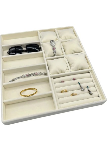 Miami Model Süet Kumaş Krem Renk 38CM /34 cm Mix Takı Sergileme Çekmece Içi Stand