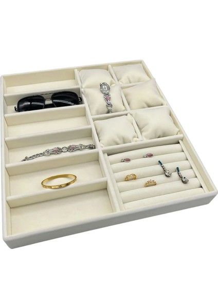 Miami Model Süet Kumaş Krem Renk 38CM /34 cm Mix Takı Sergileme Çekmece Içi Stand modelleri