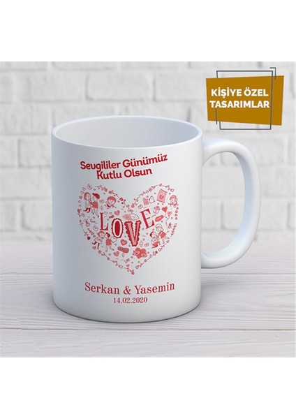 Kişiye Özel Isim Yazılabilir Sevgi Temalı Kupa Bardak