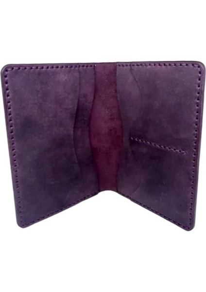 El Yapımı Hakiki Crazy Deri Pasaportluk Mor