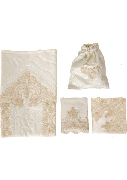 Kadife Bohça Seti, Fransız Güpürlü Osmanlı Zarif Tasarım, Gold Renkli 100% El Işçiliği