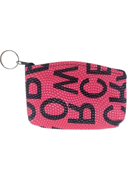 Bozuk Para Cüzdanı Anahtarlık Yazılı Desenli Pembe Renk