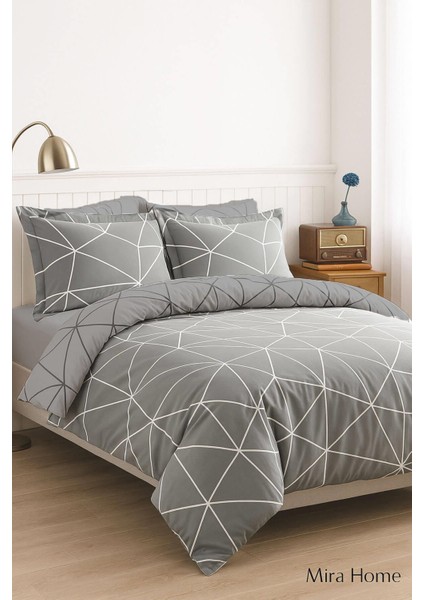 Çift Kişilik Pamuklu Nevresim Takımı Geo Line Gri