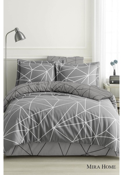 Çift Kişilik Pamuklu Nevresim Takımı Geo Line Gri fiyatları