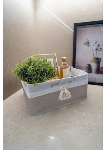Bej Dikdörtgen Keçe Saklama Sepeti, 30X20X13 Cm, Şık ve Kullanışlı Depolama Çözümü