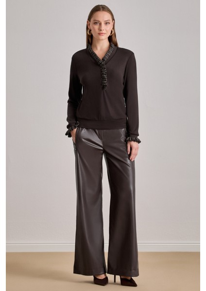 Relax Fit Kahverengi Örme Bluz