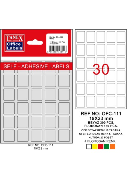 Ofis Etiketi Poşetli 19X23 mm Beyaz OFC-111