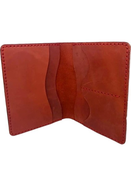 El Yapımı Hakiki Crazy Deri Pasaportluk Kırmızı