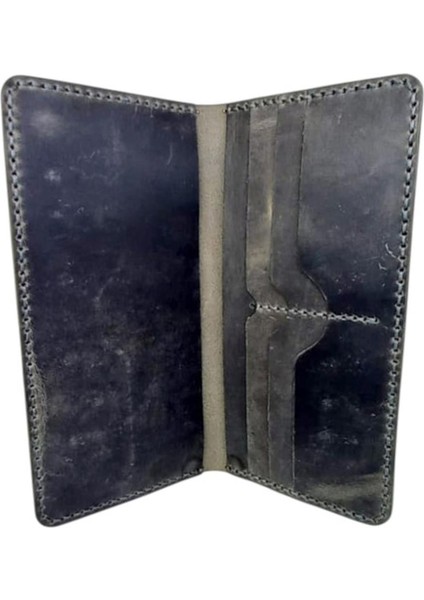 El Yapımı Telefon Bölmeli Hakiki Crazy Deri Cüzdan Gri