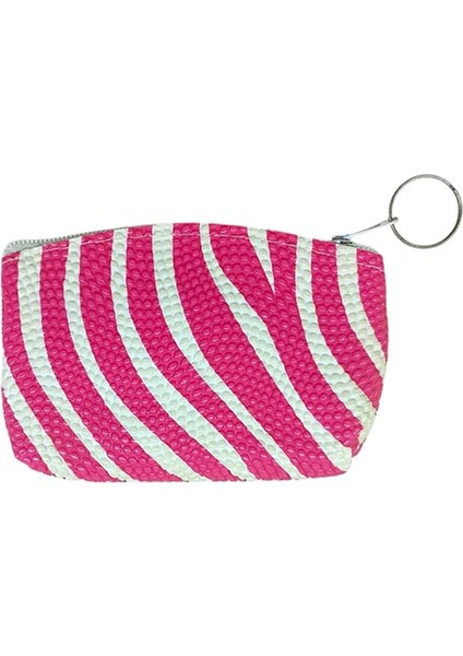 Bozuk Para Cüzdanı Anahtarlık Zebra Desenli Pembe Renk