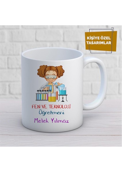 Kişiye Özel Isim Yazılabilir Fen ve Teknoloji Öğretmeni Kupa Bardak